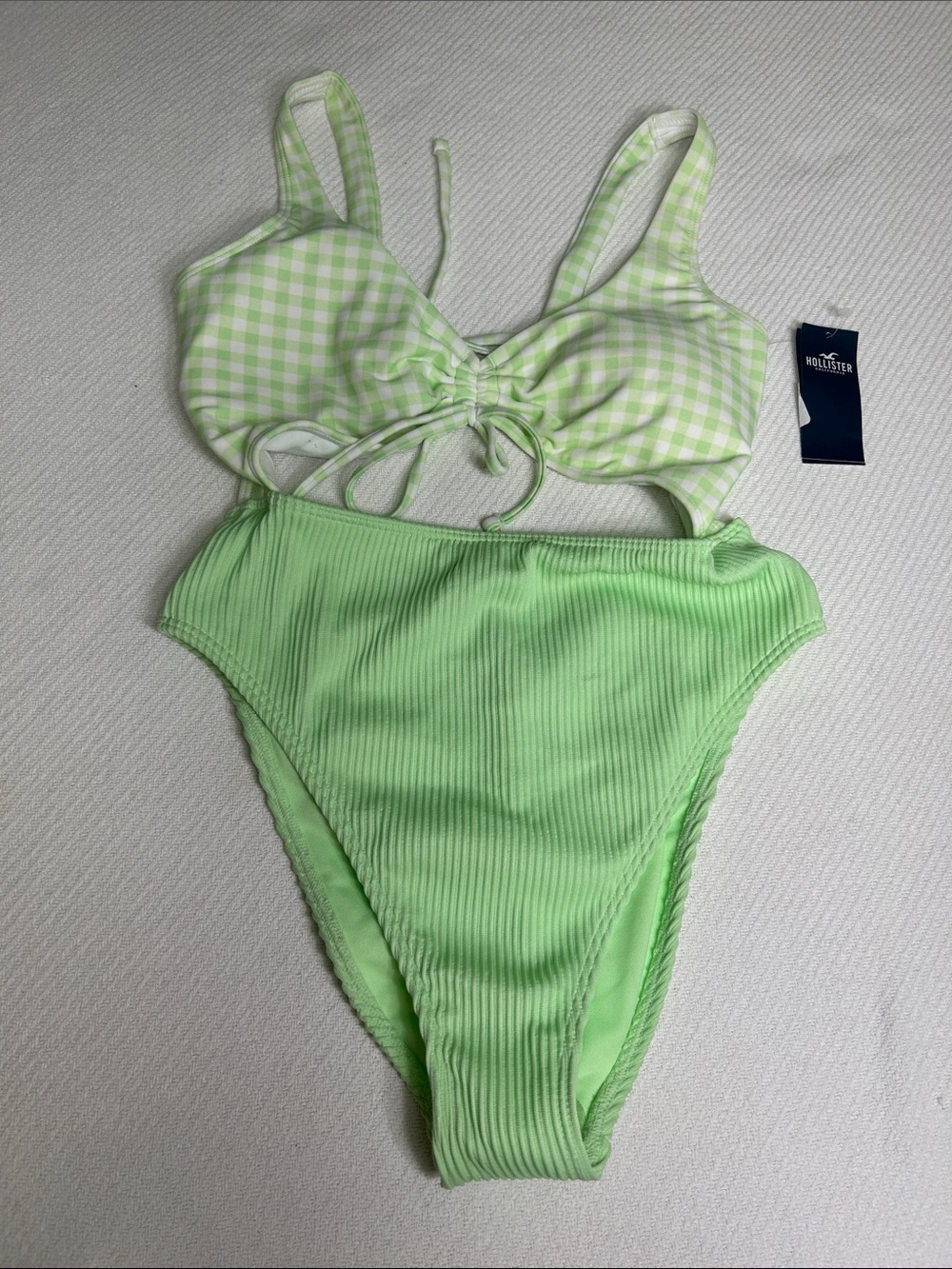 Hollister Light Green Gingham & Ribbed Two-Piece Bikini